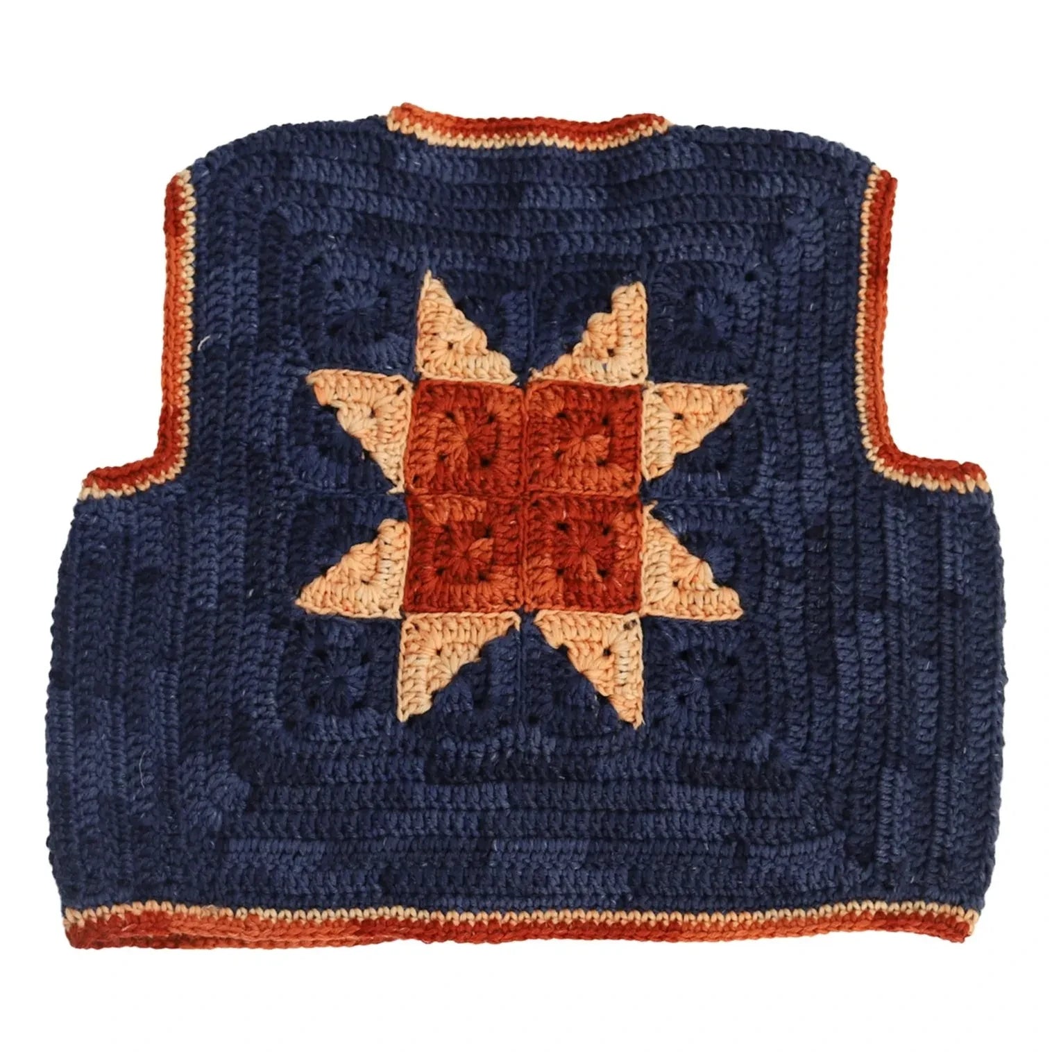 Kalinka - Linden Crochet Sleeveless Merino Wool Vest | Navy