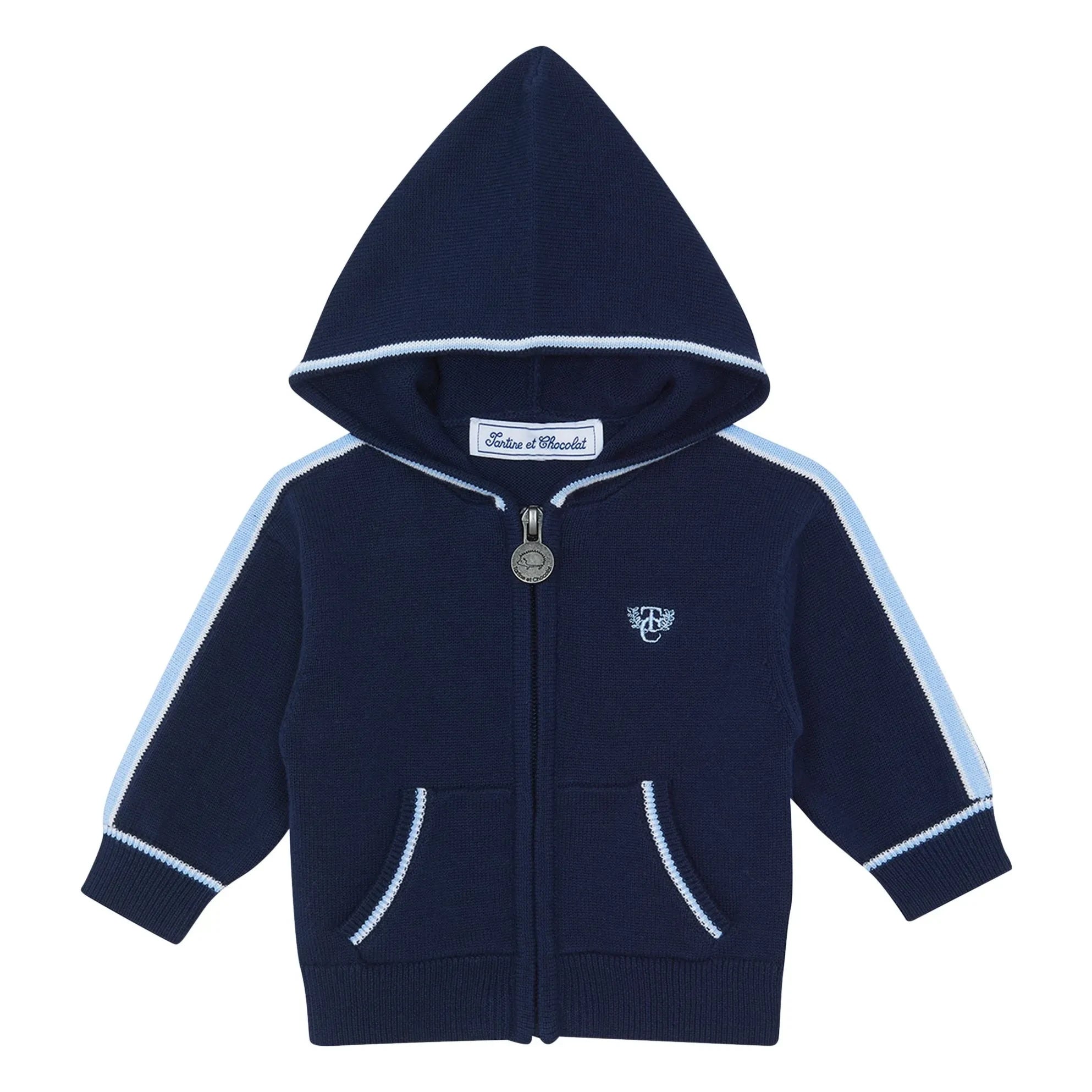 Tartine et Chocolat - Zip-up Contrast Striped Sweatshirt | Navy Blue