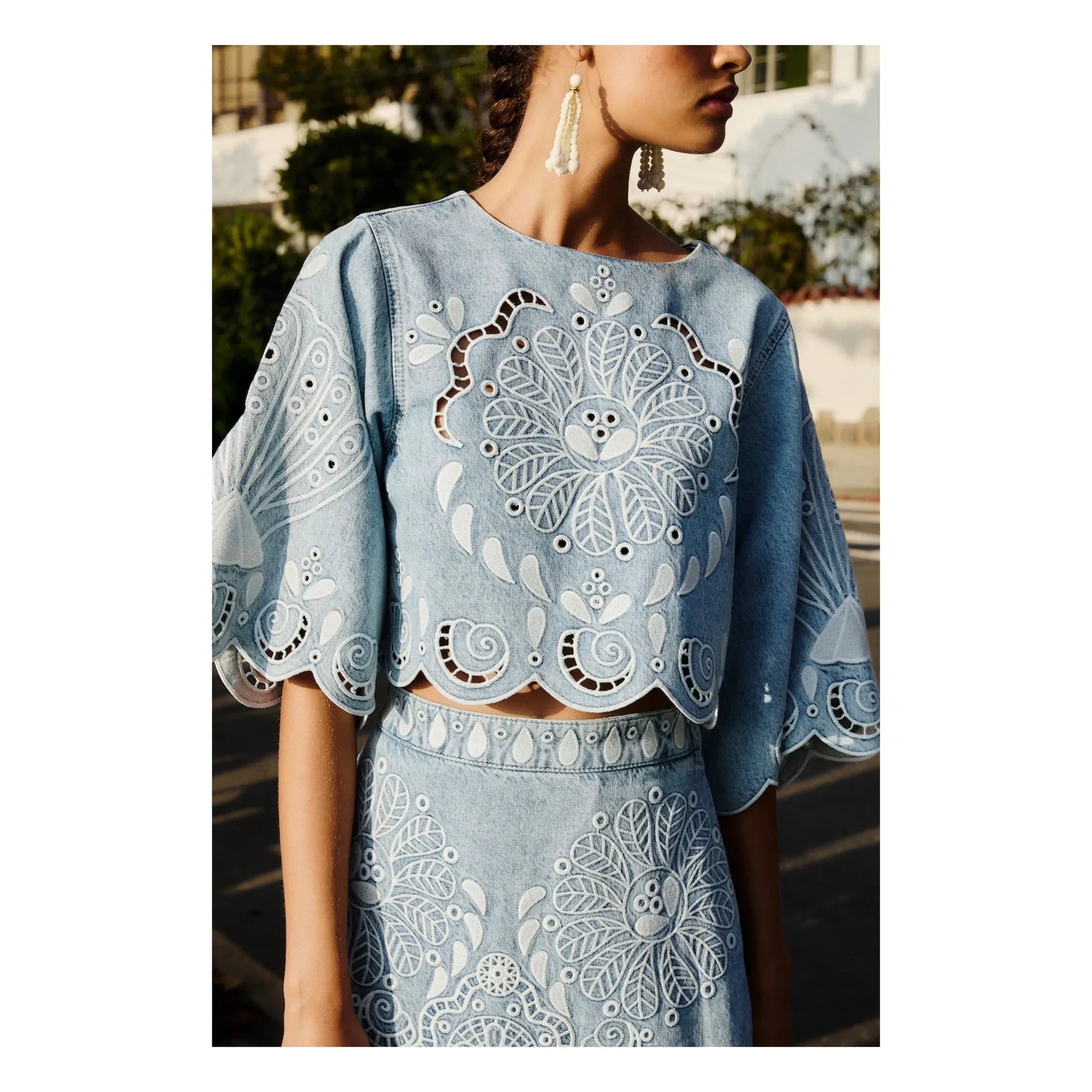 Farm Rio - Richelieux Blouse | Light Blue Denim