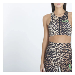 Ganni - Recycled Material Zip-Front Printed Racer Back Top | Leopard