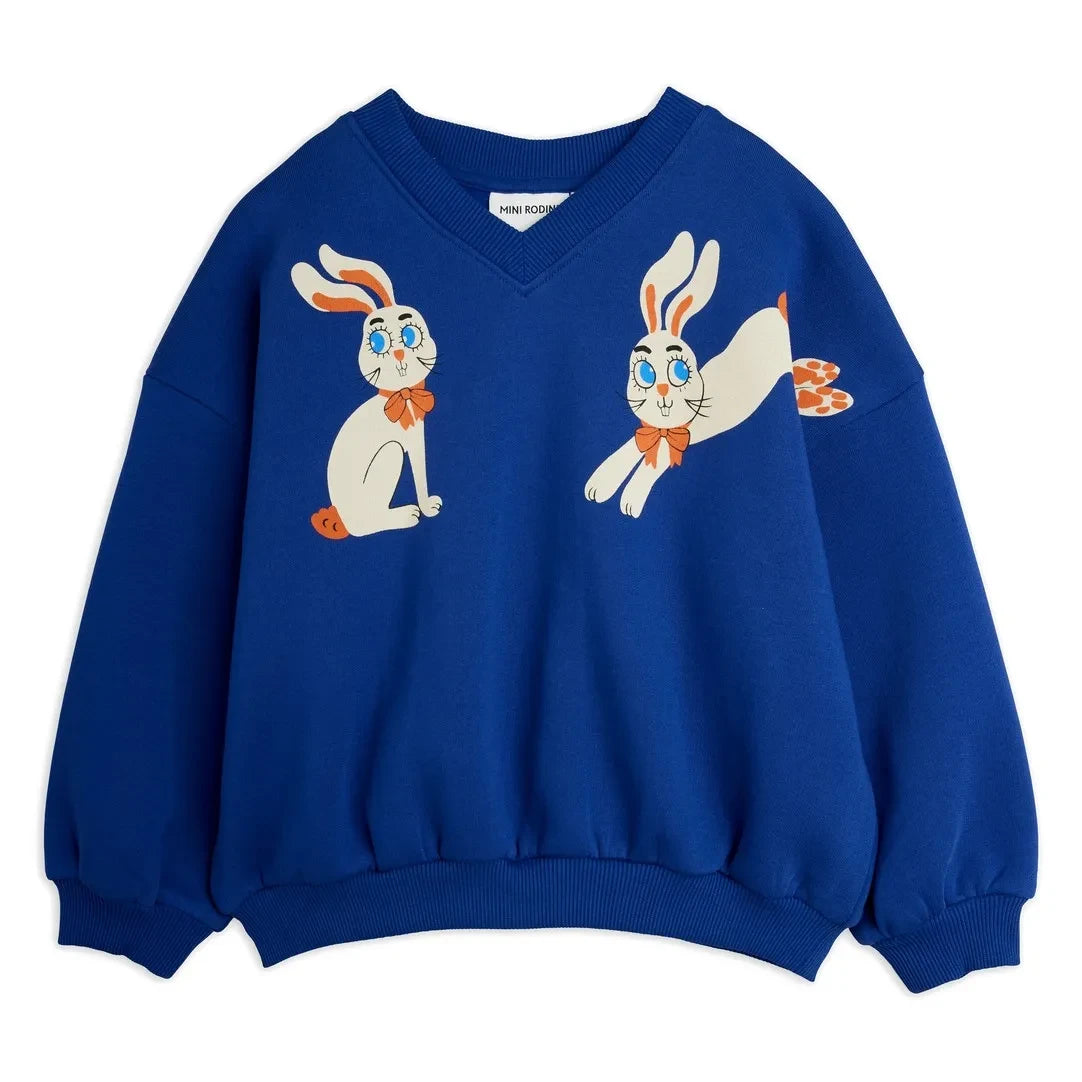 Mini Rodini - V-neck sweatshirt Rabbits Organic cotton | Blue