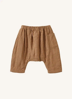 Caramel - Ficus Check Linen Harem Pants | Terracotta