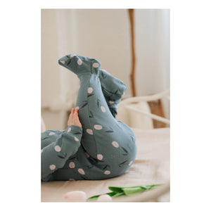 Petit Lem - Organic Cotton Floral Print Ribbed Footed Pajamas | Blue Green