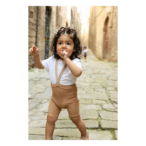 Silly Silas - Striped Organic Cotton Short Leggings | Light brown