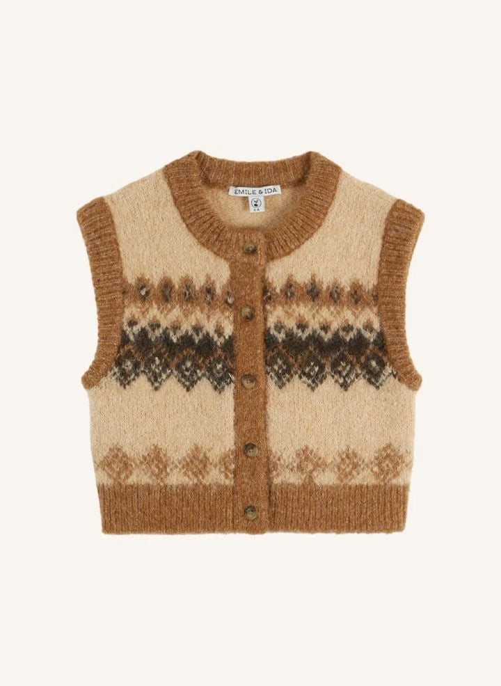 Emile et Ida - Sleeveless Jacquard Vest | Beige
