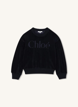 Chloé - Chloé Organik Pamuk Kadife Sweatshirt | Koyu Mavi