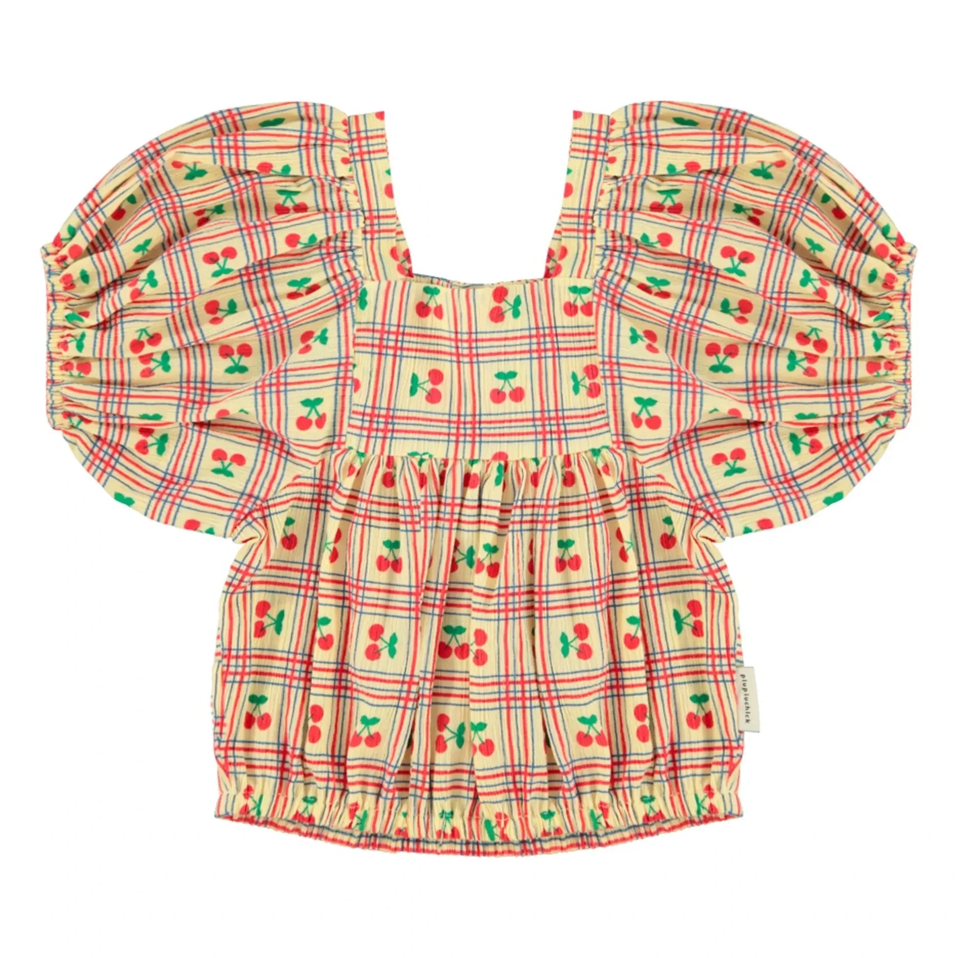 Piupiuchick - Yellow | Ruffled Cherry Pattern Blouse