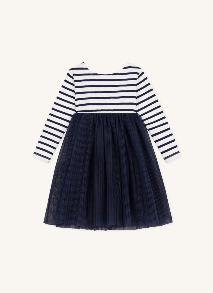 Petit Bateau - Tulle-Striped Dress | Navy