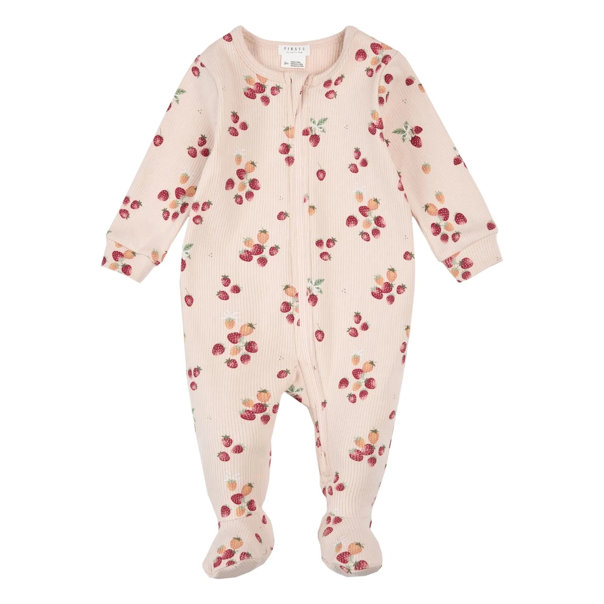 Petit Lem - Footed Pajamas Strawberry Ribana Organic Cotton | Pink