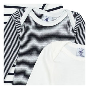 Petit Bateau - Set of 3 Organic Cotton Striped Baby Rompers | Blue