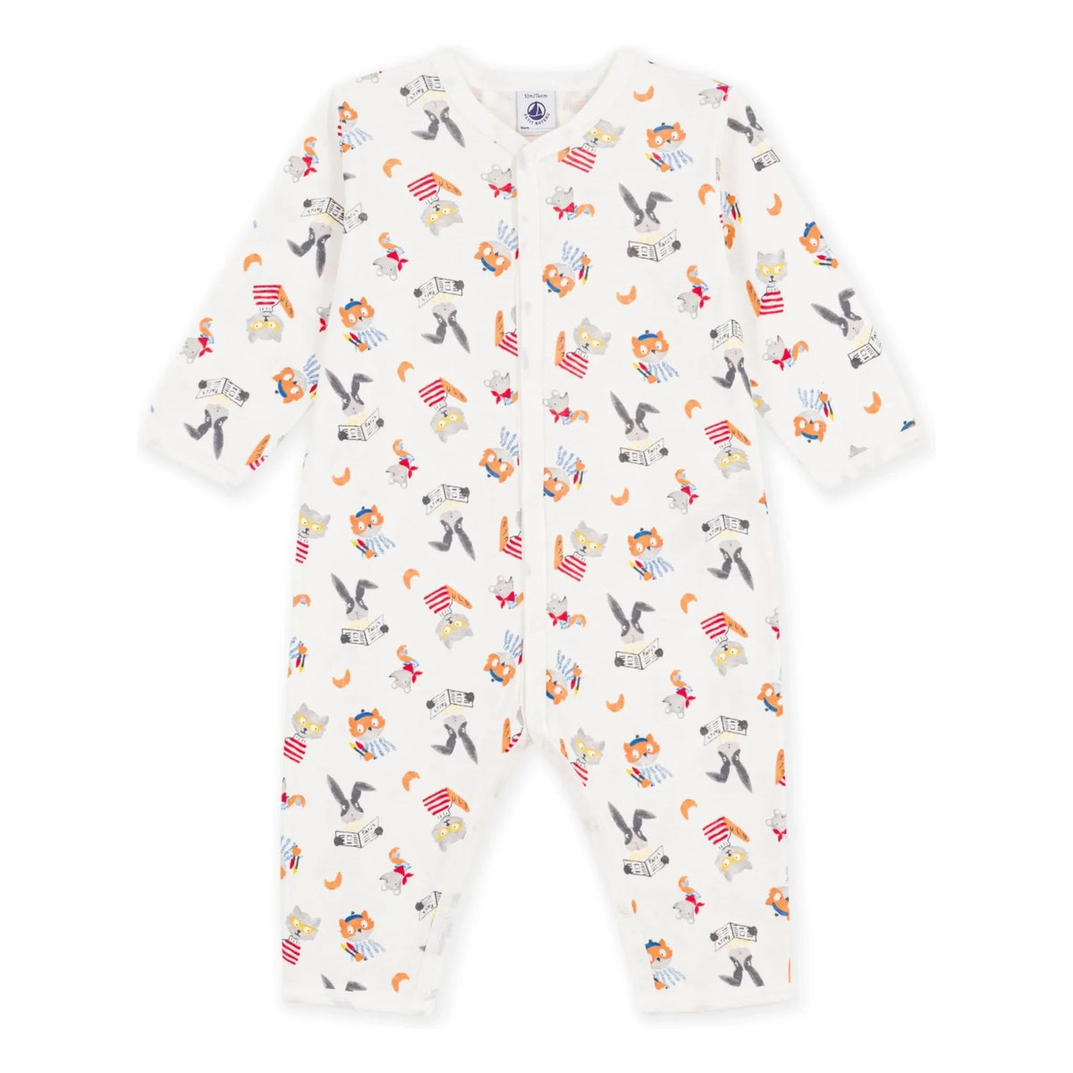 Petit Bateau - Organik Pamuklu Dors Bien Hayvanlar Pijama | Beyaz