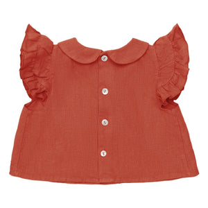 Donsje - Mimi Linen Blouse, Claudine Collar | Light Red