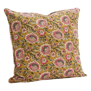 Madam Stoltz - Floral patterned cushion cover | Mustard