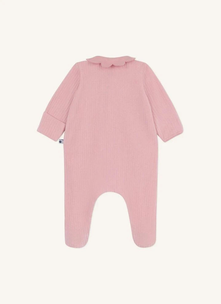 Petit Bateau - Dors Bien Embossed Ruffle Collar Organic Cotton Sleepsuit | Pink