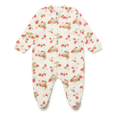 Sleepy Doe - Footed Strawberry Organic Cotton Pajama | Ivory