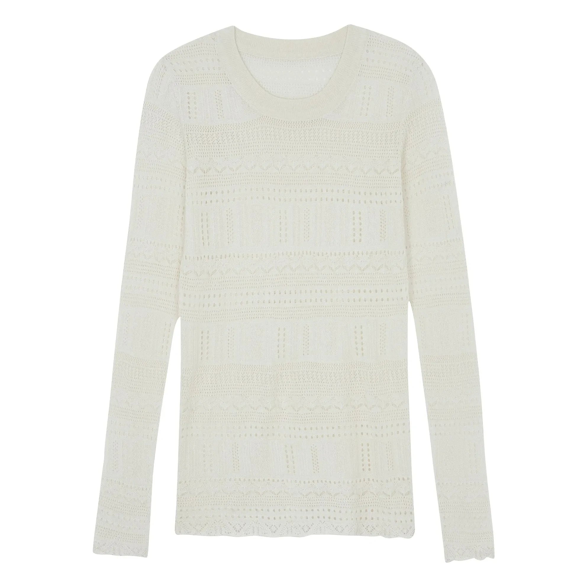 Kujten - Semeti Pointelle Silk and Cashmere Sweater | White