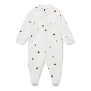 Sleepy Doe - Ayaklı Pijama Cherry Organik Pamuk | Beyaz