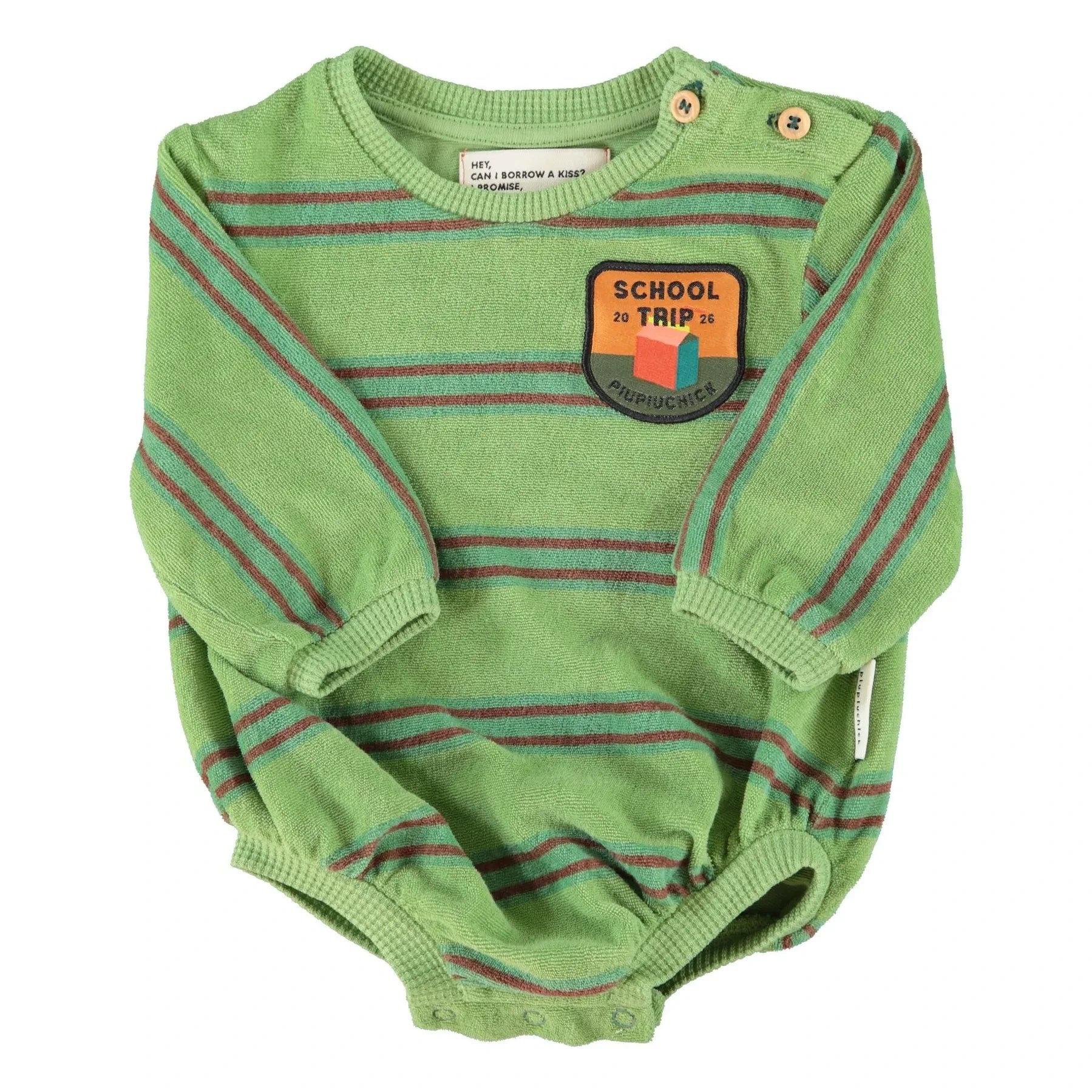 Piupiuchick - Striped Organic Cotton Terry Romper | Green