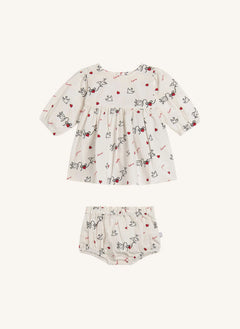 Stella McCartney Kids - Kuş Desenli Elbise ve Külotlu Şort Takımı | Fildişi