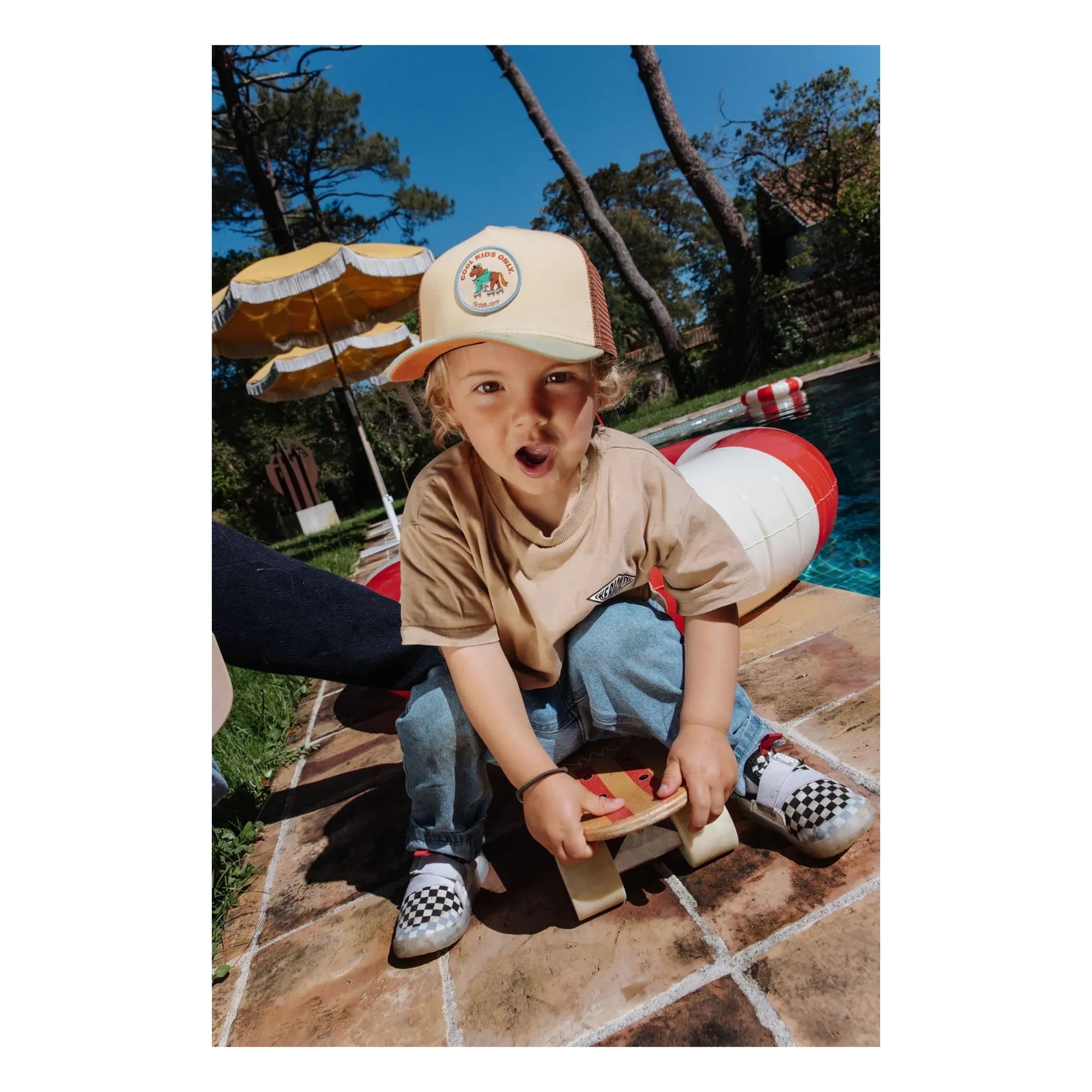 Hello Hossy - Trucker Rolling Pony Organic Cotton Cap with Curved Brim | Beige