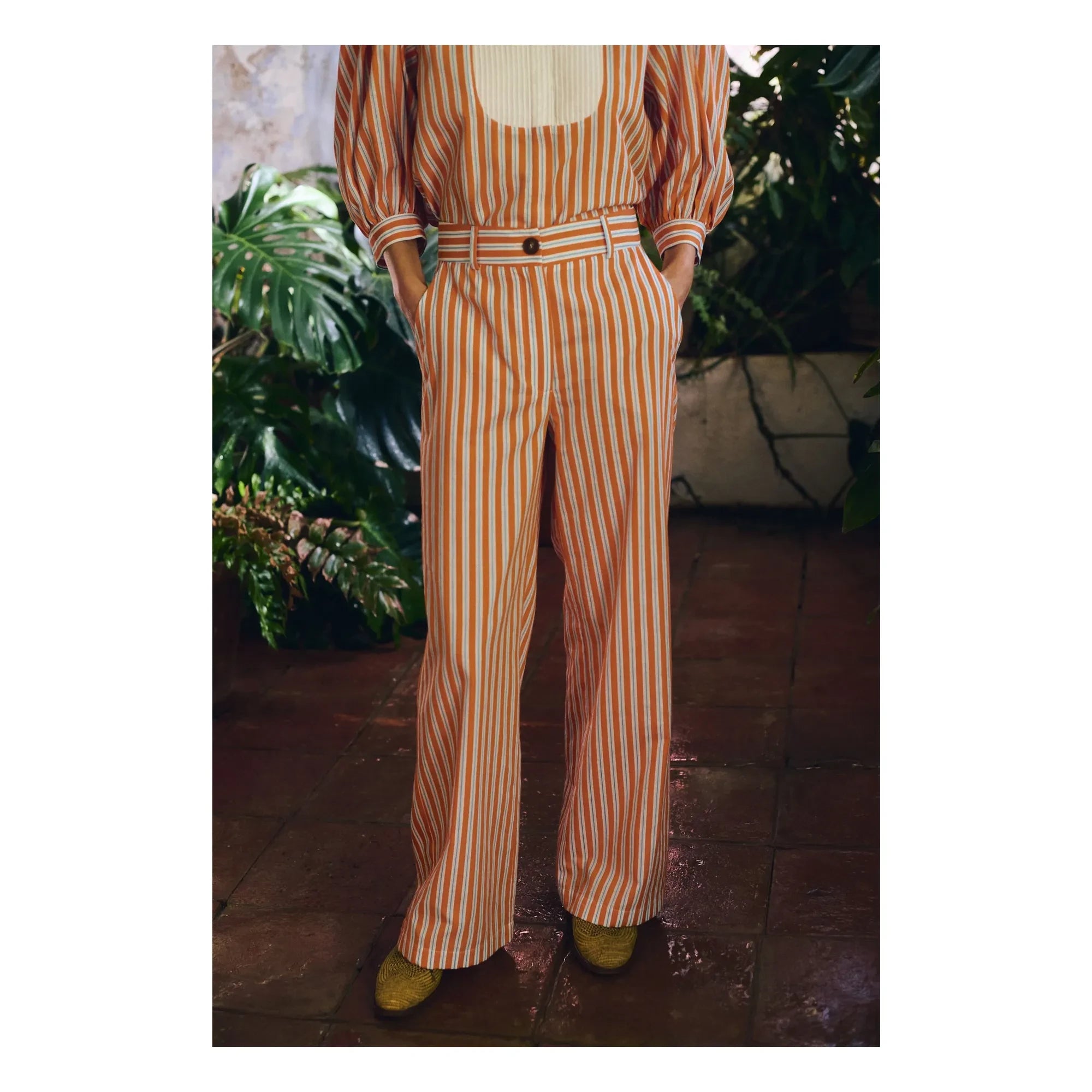 Maria de la Orden - Romeo Cotton Striped Pants | Orange