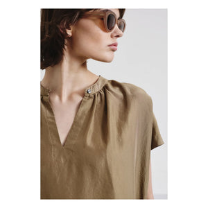 Pomandère - Silk Short Sleeve Blouse | Dark Brown