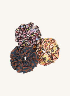 Tumble N'Dry - 3-Piece Floral Pattern Scrunchie Set | Blue
