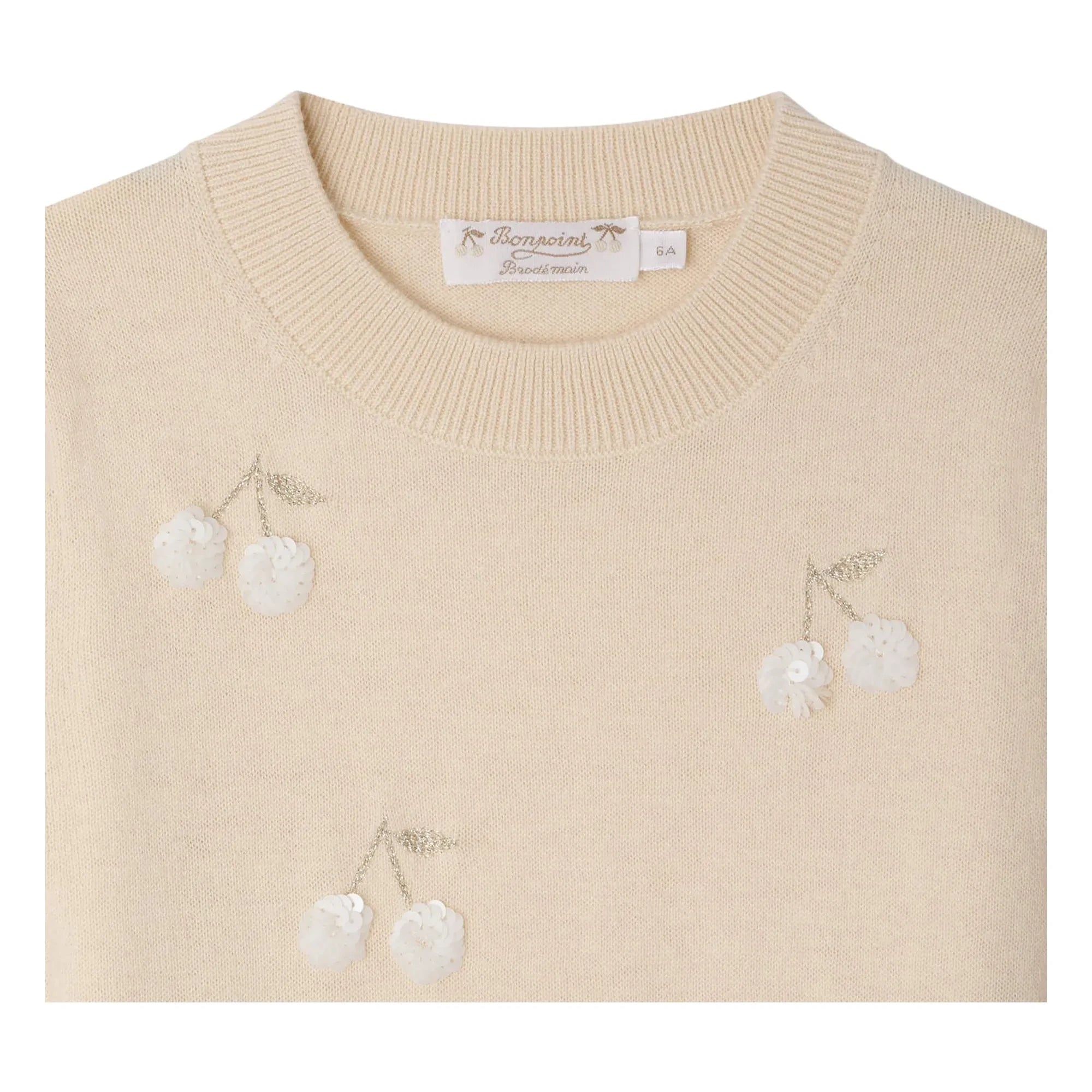 Bonpoint - Leola Sequined Cherry Wool Short Sleeve Sweater | Beige pink