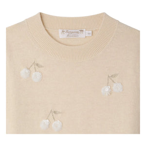 Bonpoint - Leola Sequined Cherry Wool Short Sleeve Sweater | Beige pink