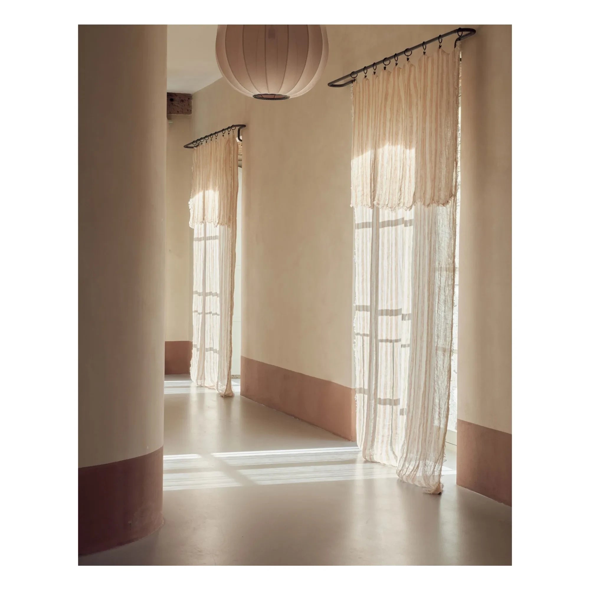 Maison de Vacances - Vice Versa fringed curtain, bayadère linen voile | Havana