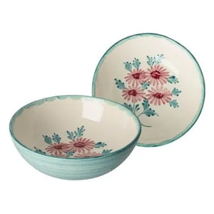 Rice - Floral Ceramic Salad Bowl | Water Green