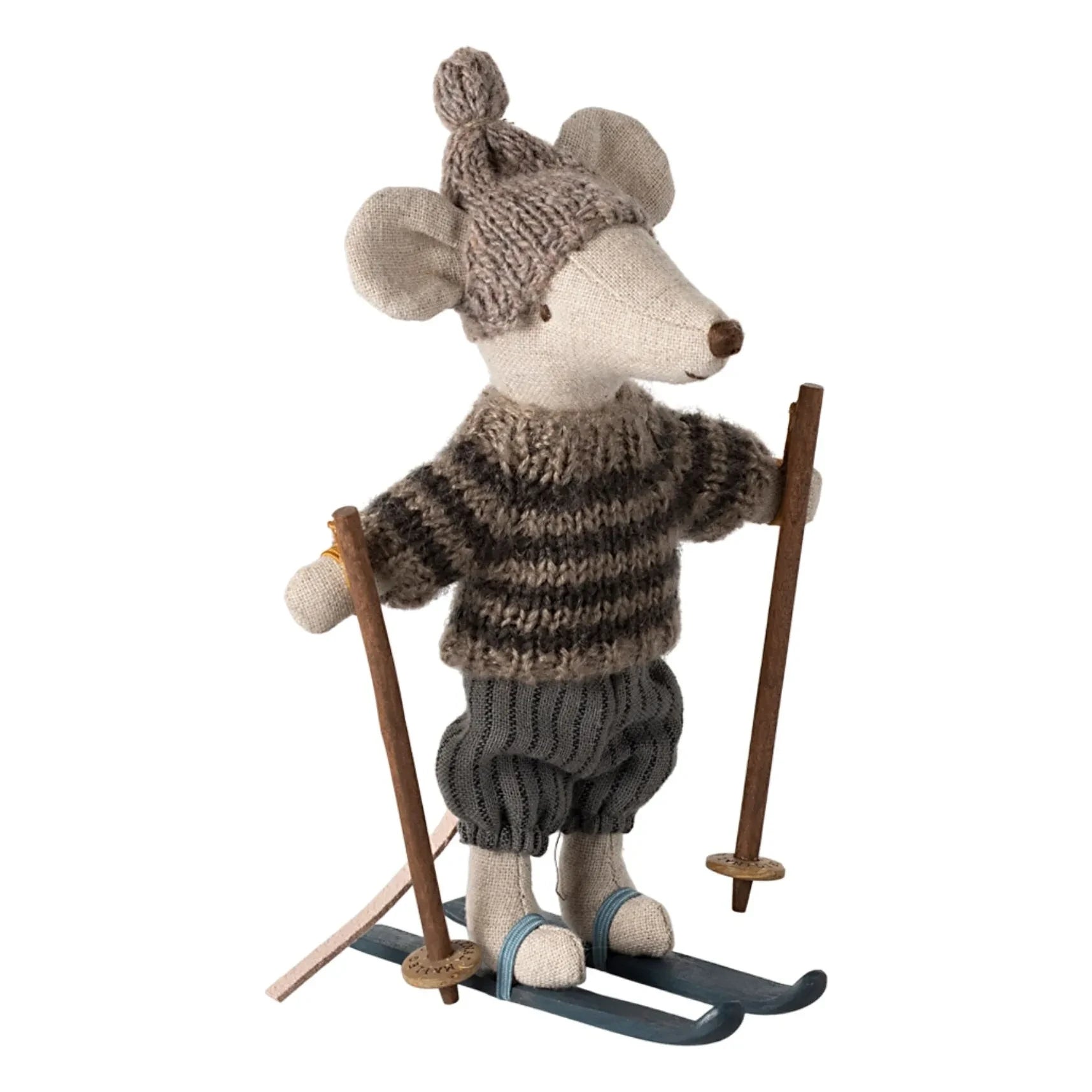 Maileg - Gray Big Brother Mouse and Skis