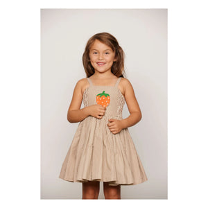 Mini Rodini - Striped Poplin Organic Cotton Drawstring Dress | Brown