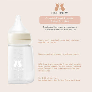 Fraupow Combi-Feed Baby Bottles | Pack of 3-Baby Bottles-200ml- | Natural Baby Shower