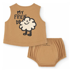 The Animals Observatory - Newt Organic Cotton Top and Bloomer Set | Camel