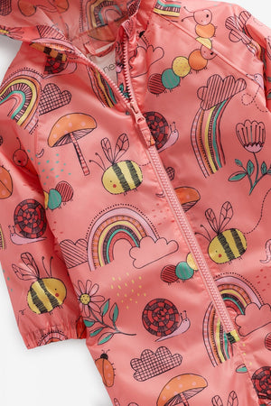 Next - Coral Pink Character Printed Child Raincoat - 3-6 Months