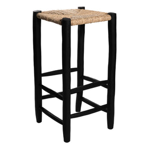 Cosydar - Palm Leaf and Painted Wooden Stool | Black