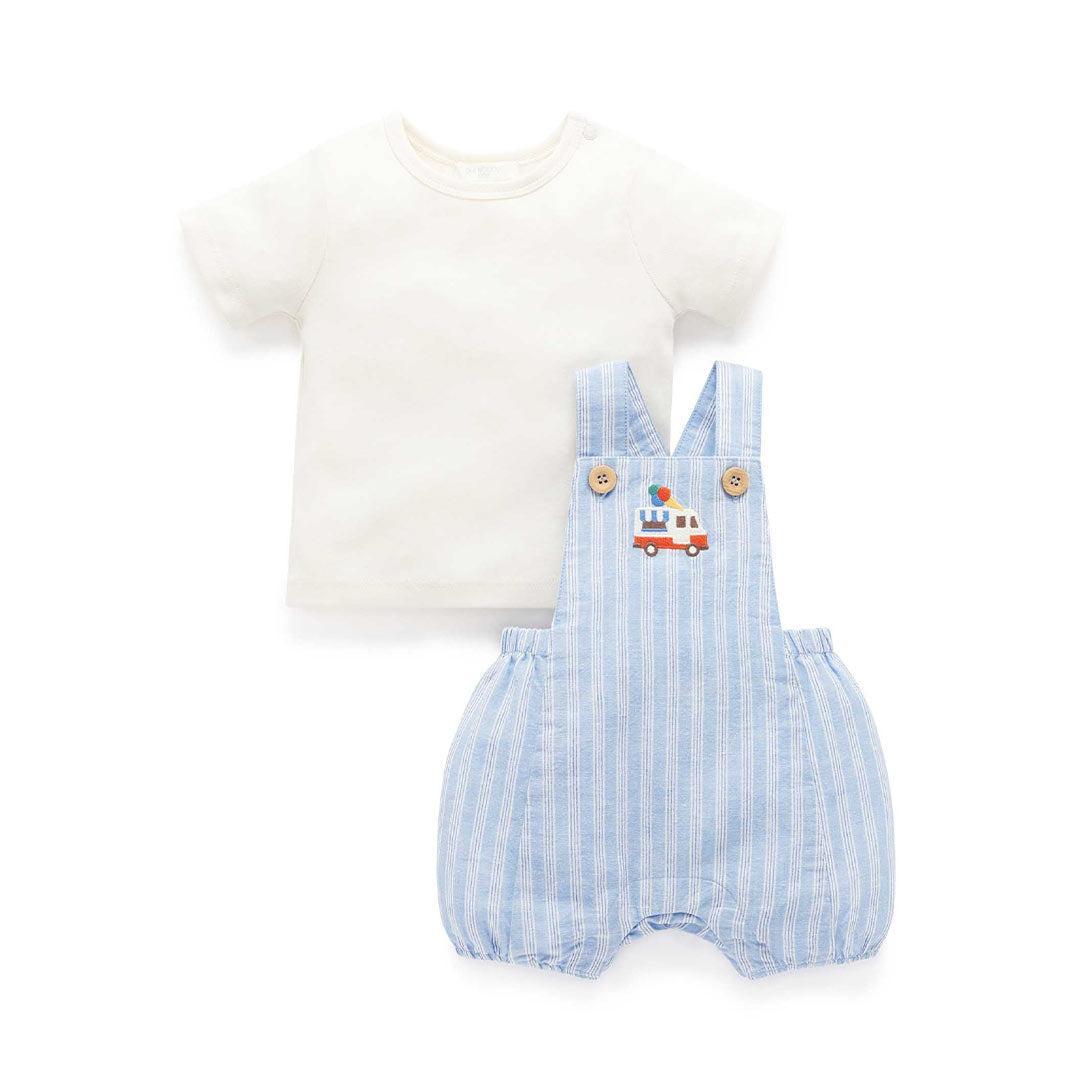 Purebaby Short Leg Overall Set - Laguna Stripe-Dungarees-Laguna Stripe-0-3m | Natural Baby Shower