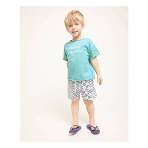 Búho - Baby Sea Shorts with Wave Pattern Organic Cotton Poplin | White