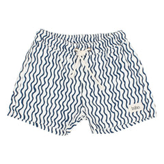 Búho - Baby Sea Shorts with Wave Pattern Organic Cotton Poplin | White