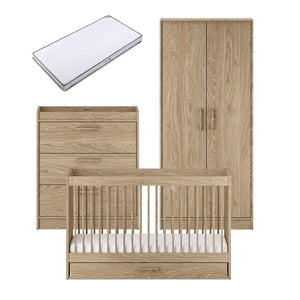 Silver Cross Geneva 3 Piece Nursery Set (Cot Bed, Dresser & Wardrobe) - Oak-Nursery Sets-Oak-Classic Mattress | Natural Baby Shower