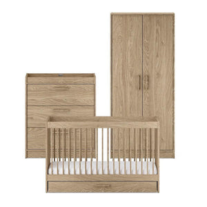 Silver Cross Geneva 3 Piece Nursery Set (Cot Bed, Dresser & Wardrobe) - Oak-Nursery Sets-Oak-No Mattress | Natural Baby Shower