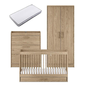 Silver Cross Geneva 3 Piece Nursery Set (Cot Bed, Dresser & Wardrobe) - Oak-Nursery Sets-Oak-Premium Mattress | Natural Baby Shower