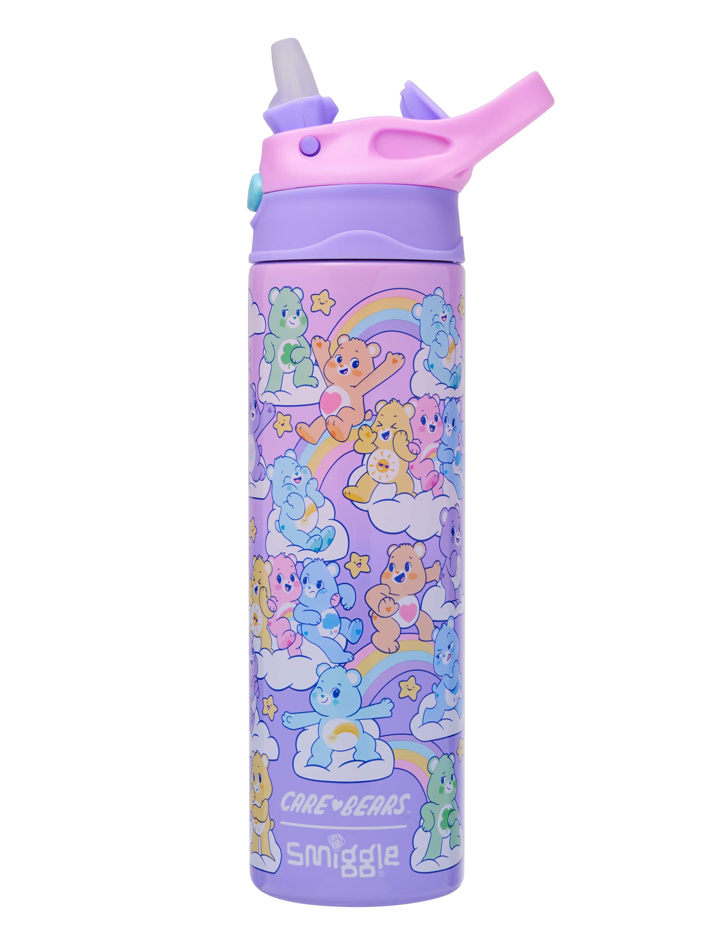 Smiggle - Care Bears 520ML Automatic Hidden Straw Steel Bottle