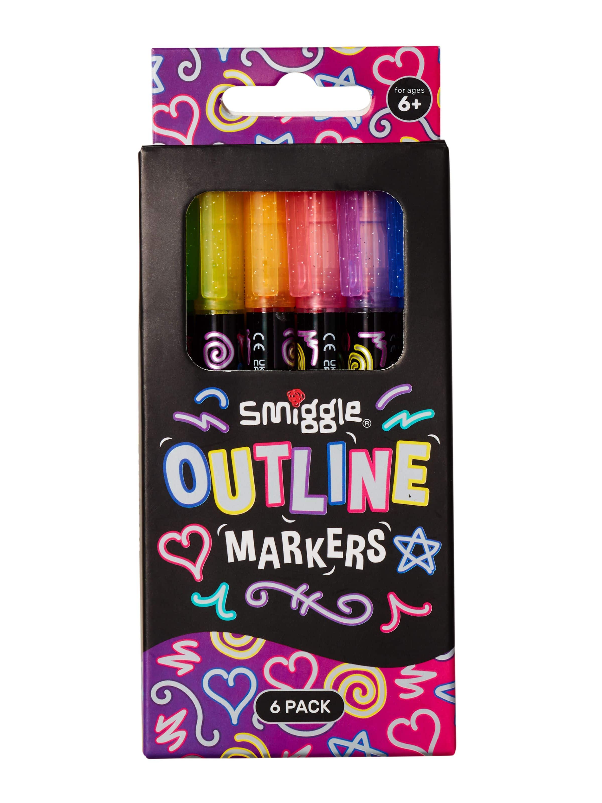 Smiggle Outline Silver Glitter Forforlu Highlighter 6-Piece Pen Set