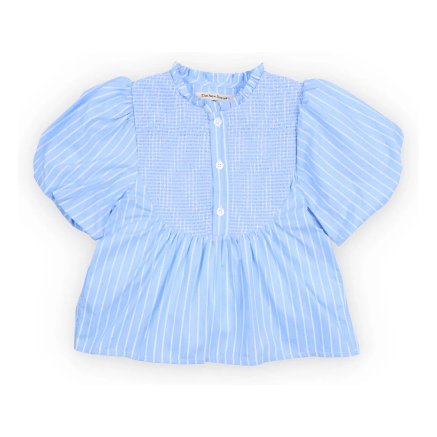 the new society - Striped Ruffled Ficus Blouse | Light Blue