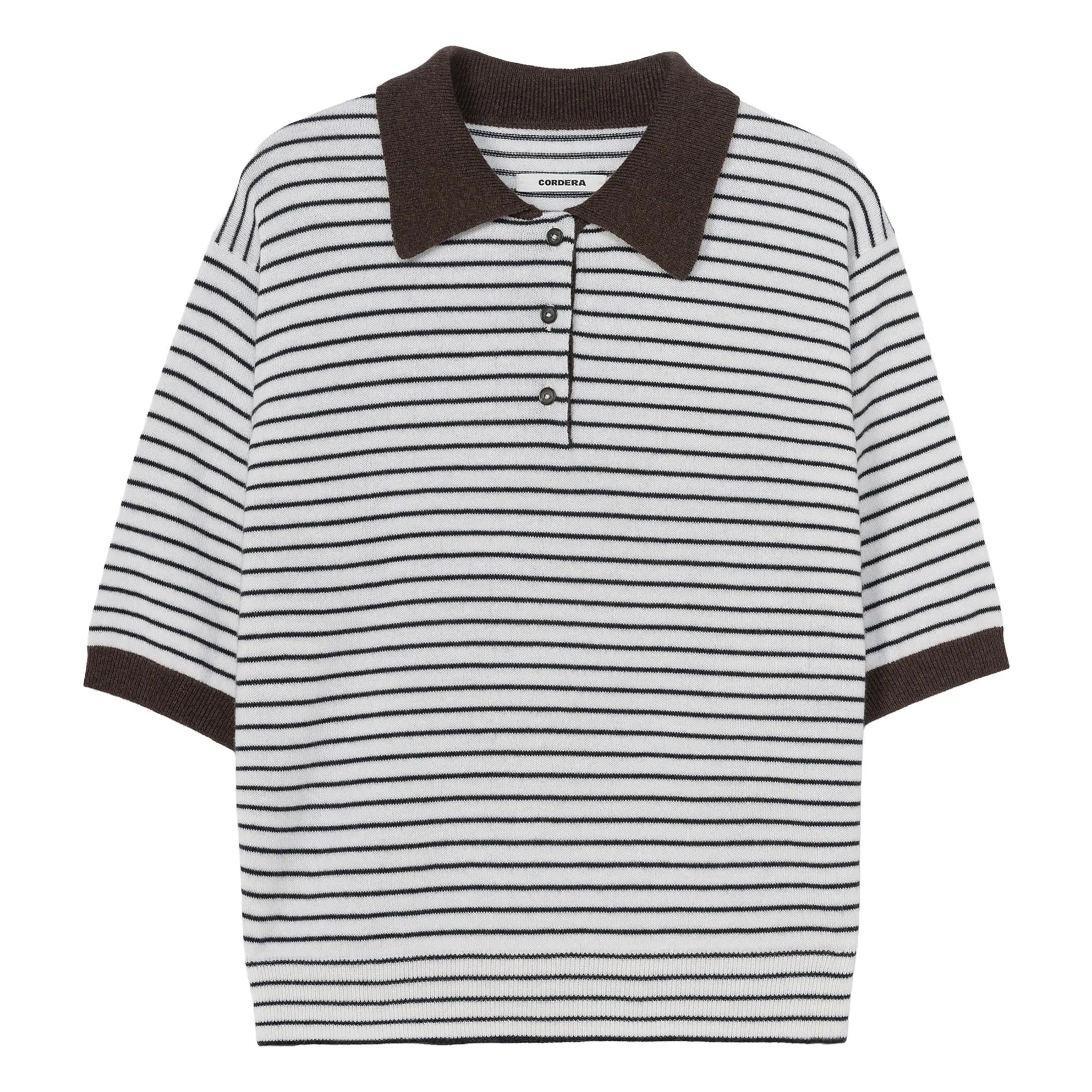 Cordera - Striped Merino Wool Polo T-Shirt | Brown