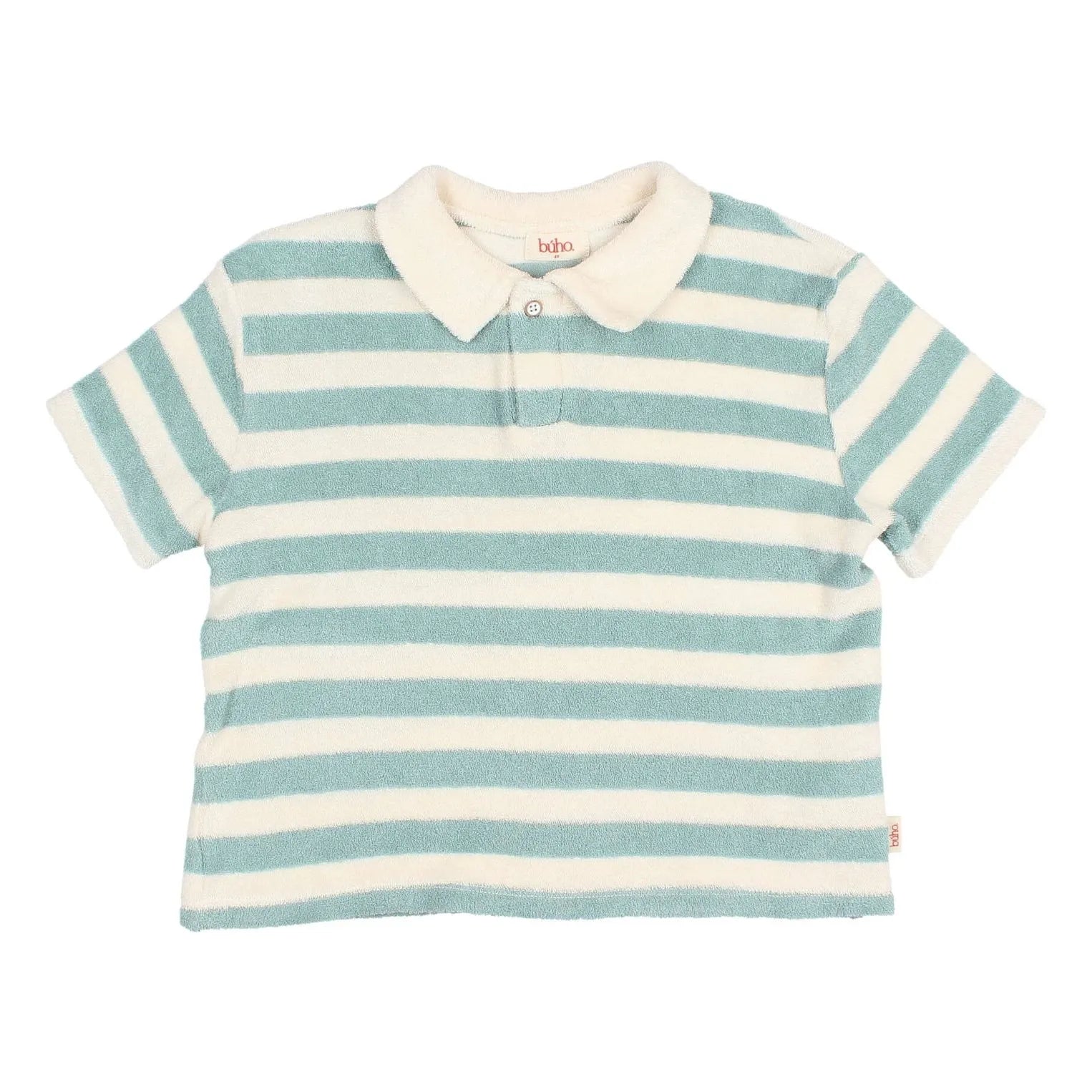 Búho - Striped Organic Cotton Polo T-Shirt | Green Water