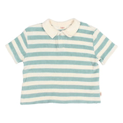 Búho - Striped Organic Cotton Polo T-Shirt | Green Water