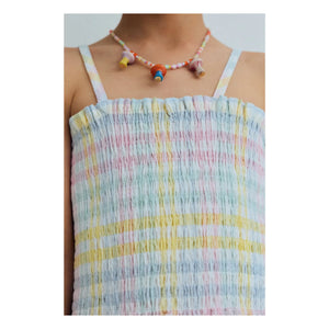 the new society - Gathered Top Mallow Checkered | Light Blue